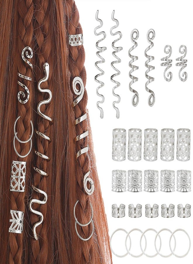 Snmzlc 86 Pcs Serpentine shaped silver hair braids dreadlock hair beads Non-Piercing Ear Clip hair jewelry for braids accessories for Women Men Hair AccessoriesUS365 (silver) - Image 1